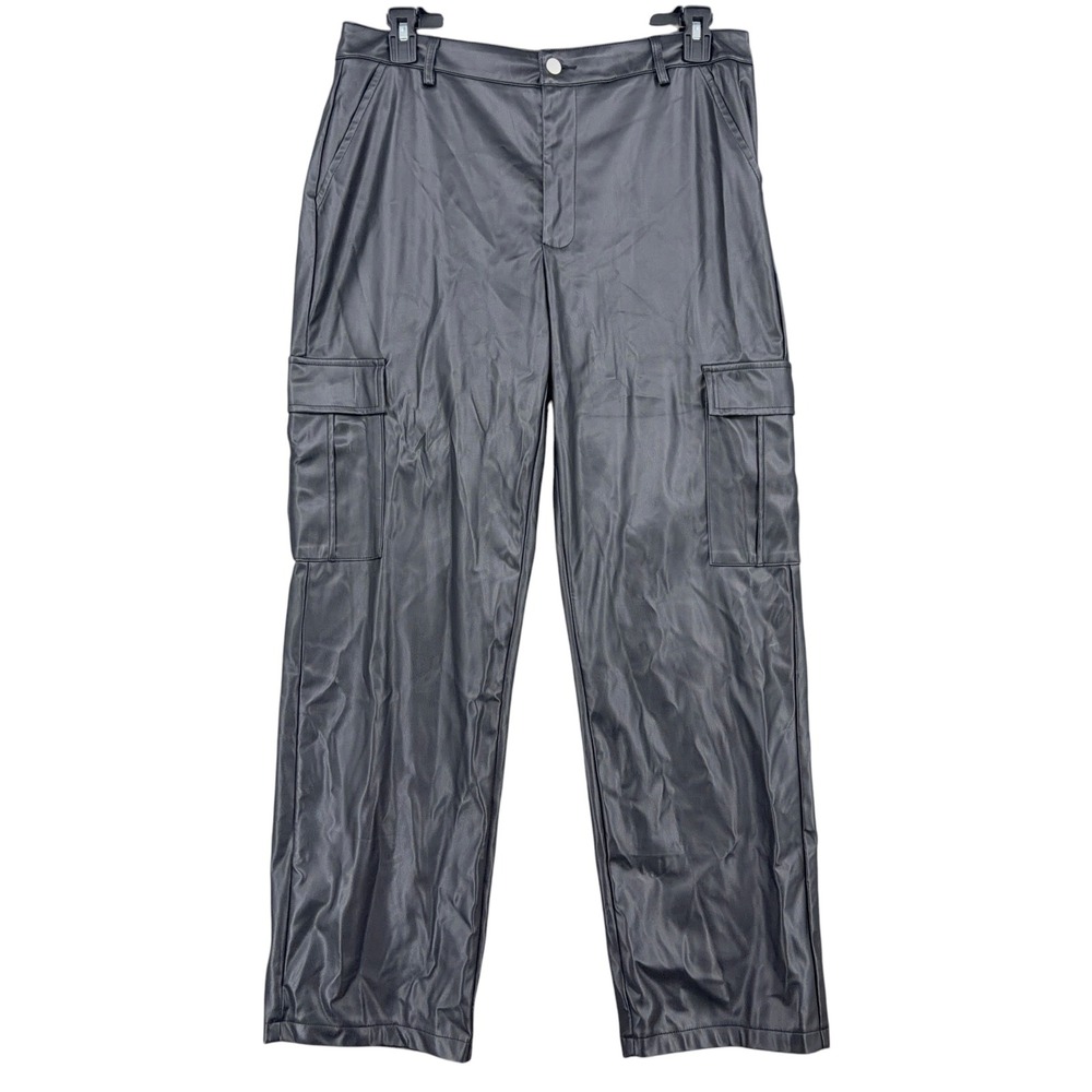 MYOURSA Cargo Pants Women XXL Faux Leather Black MY1202